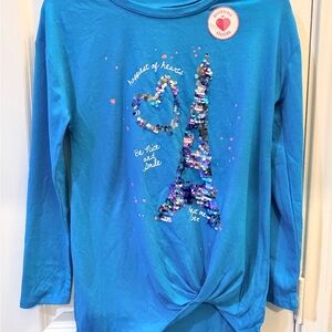 Justice Turquoise Sequin Eiffel Tower Long Sleeve Tee Size 12